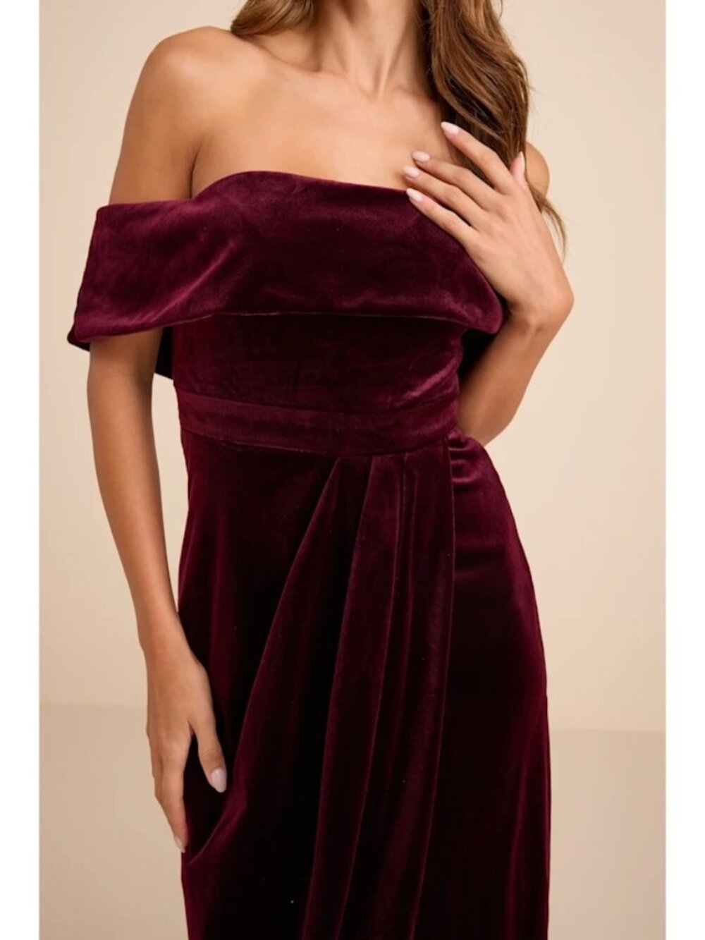 Lulus Dress Size XL Burgundy Velvet Off Shoulder Maxi Sleeveless Formal Gown - Picture 2 of 12